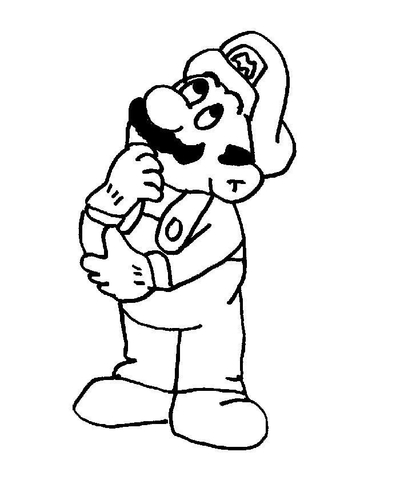 Mario In His Thoughts  Coloring Page